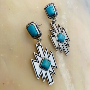 Faux Turquoise Aztec Stud Earrings